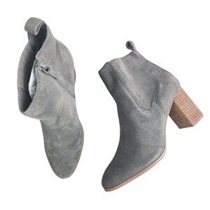 Violet & Red Meaghan Heeled Suede Ankle Boot Bootie Grey Womens Size 9.5